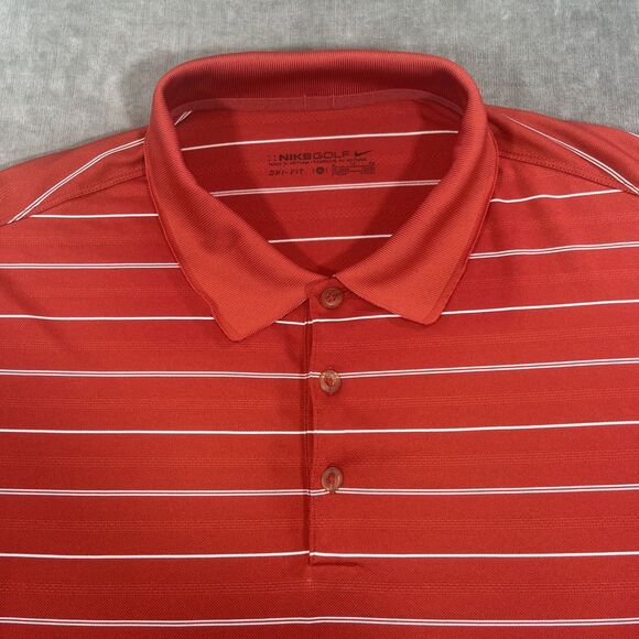 Nike Mens XL Red Striped Dri‎ Fit Golf Polo Shirt - Picture 2 of 6
